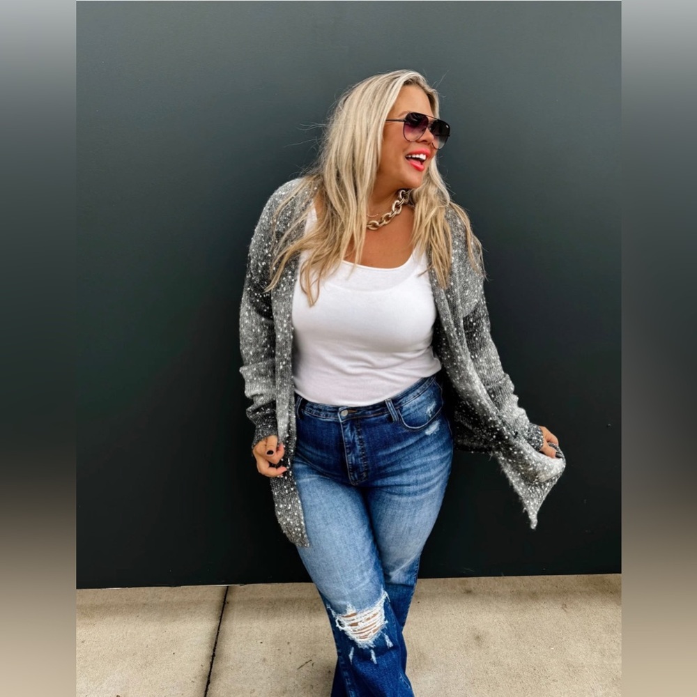 Blakeley Black/White STARSTRUCK Open Front Confetti OMBRÉ CARDIGAN Plus Size
